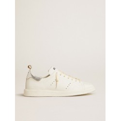Men’s Starter in white leather with silver metallic leather heel tab