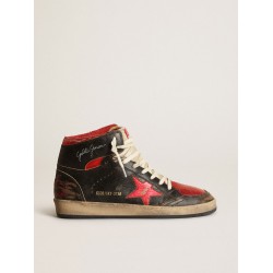 Men's Sky-Star in glossy black leather with red star