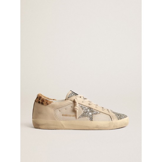 Super-Star in cream mesh with glitter star and leopard heel tab