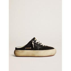 Women's Space-Star Sabots in black nylon with black leather star