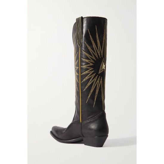 Wish Star embroidered distressed leather cowboy boots